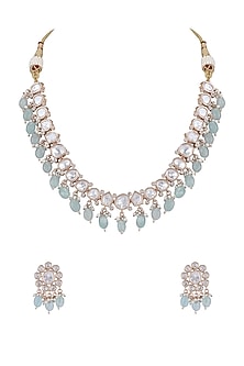 Gold Plated Blue Kundan Polki Necklace Set