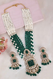 Gold Plated Green Kundan Polki Necklace Set