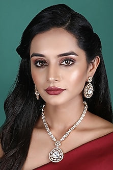White Rhodium Finish American Diamond & Gold Zircon Necklace Set