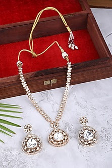 White Rhodium Finish American Diamond & Gold Zircon Necklace Set