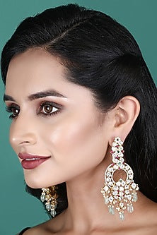 Gold Plated Red & Green Kundan Polki Chandbali Earrings
