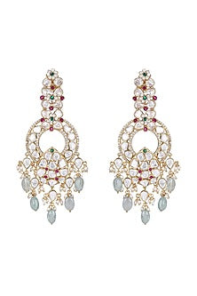Gold Plated Red & Green Kundan Polki Chandbali Earrings