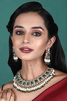 Gold Plated Green Kundan Polki Necklace Set