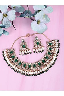 Gold Plated Green Kundan Polki Necklace Set