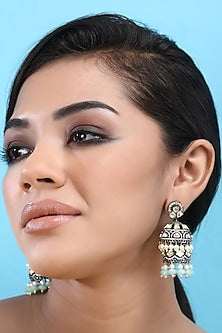 Gold Plated Grey Kundan Polki Dangler Earrings