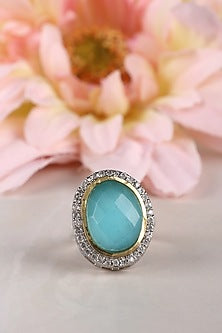 Gold Plated Blue Kundan Polki Ring