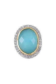 Gold Plated Blue Kundan Polki Ring