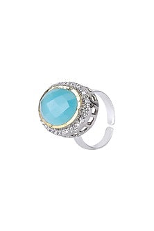 Gold Plated Blue Kundan Polki Ring