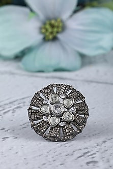 Gold Plated Grey Kundan Polki Ring