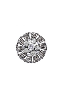 Gold Plated Grey Kundan Polki Ring