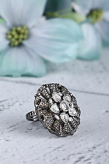 Gold Plated Grey Kundan Polki Ring