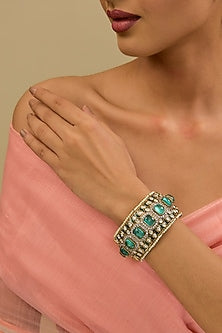 Gold Finish Turquoise Kundan Polki Bangle