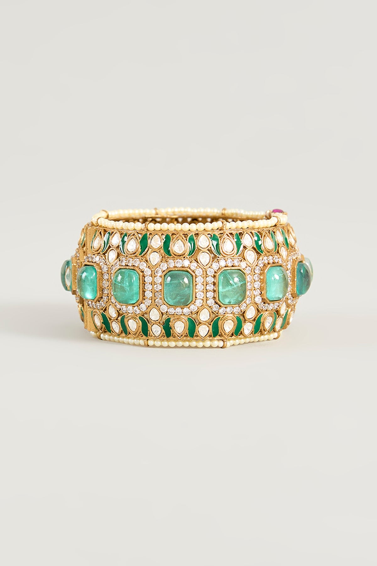 Gold Finish Turquoise Kundan Polki Bangle