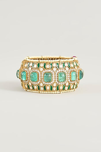 Gold Finish Turquoise Kundan Polki Bangle