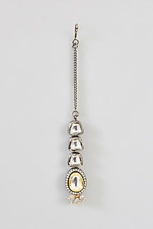 Gold Finish Grey Kundan Polki Necklace Set