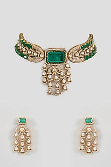 White Finish Green Zircon Necklace Set