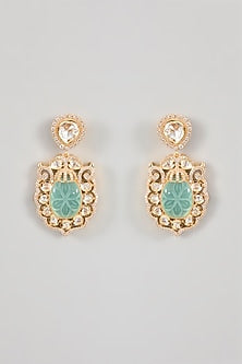 Gold Finish Aqua Kundan Polki Necklace Set