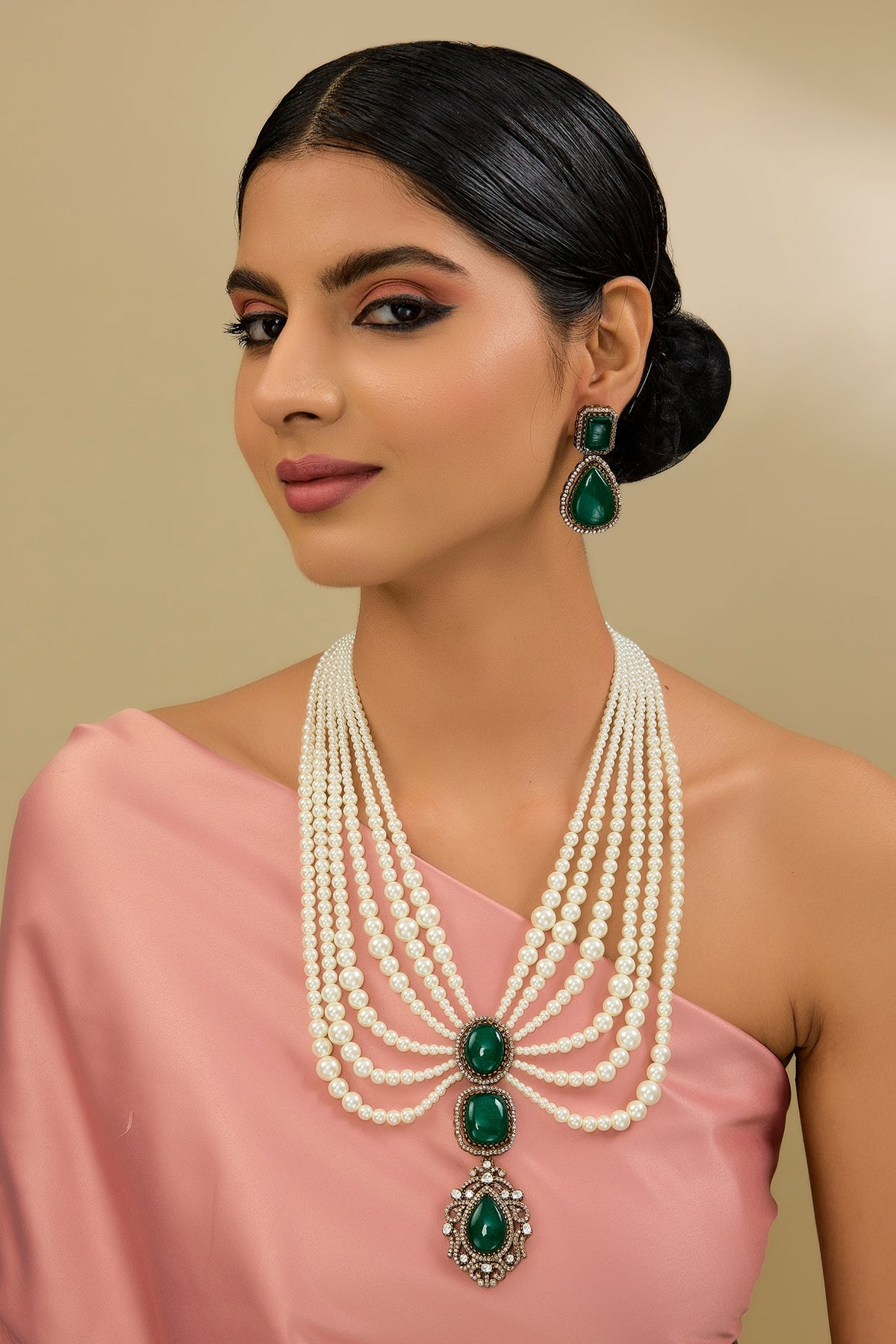 Gold Finish Green Kundan Polki Necklace Set