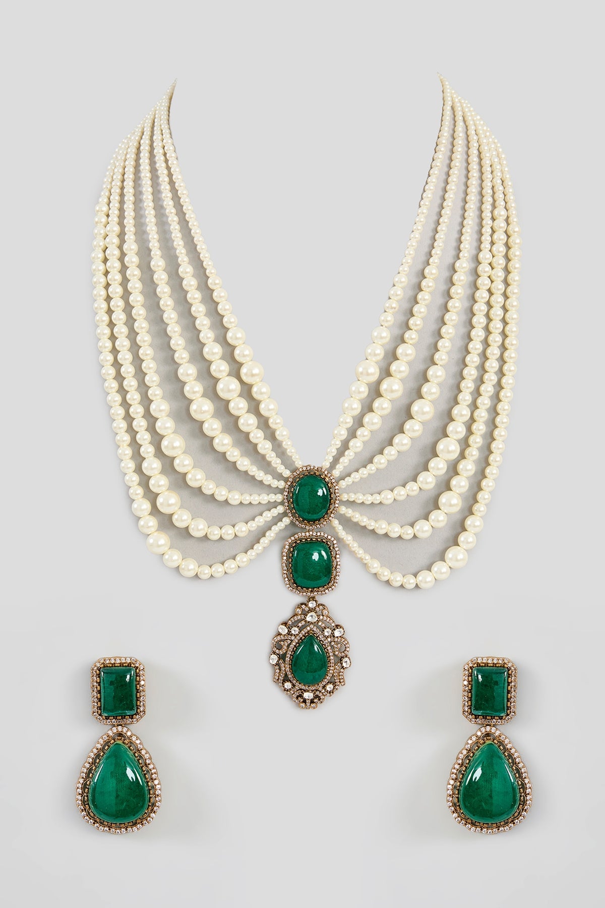 Gold Finish Green Kundan Polki Necklace Set
