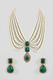 Gold Finish Green Kundan Polki Necklace Set