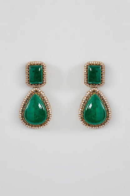 Gold Finish Green Kundan Polki Necklace Set
