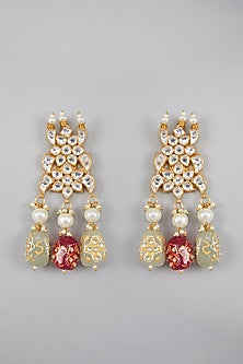Gold Plated Kundan Green & Pink Stones Necklace Set