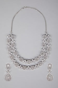 Silver Finish Diamond Necklace Set