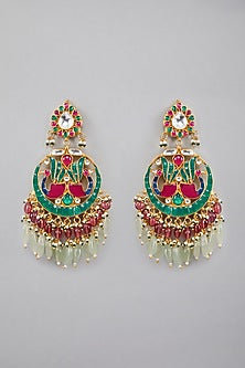 Gold Plated Green & Red Stone Kundan Necklace Set