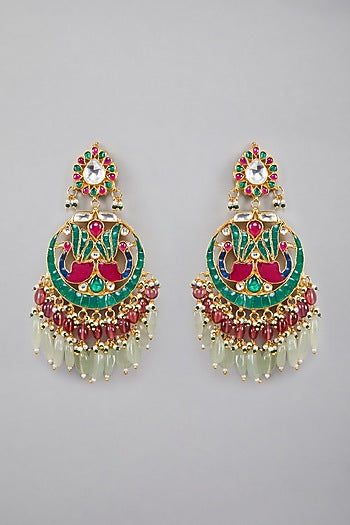 Gold Plated Green & Red Stone Kundan Necklace Set