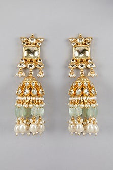 Gold Plated Kundan Sea Green Stones Necklace Set