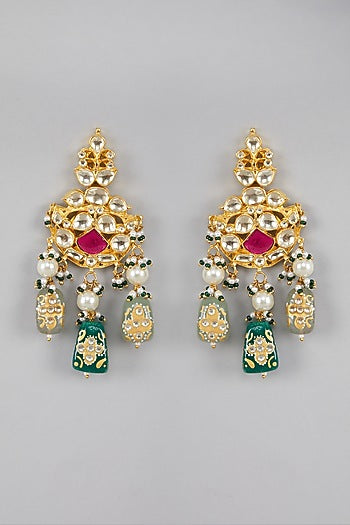 Gold Plated Green & Red Stones Necklace Set