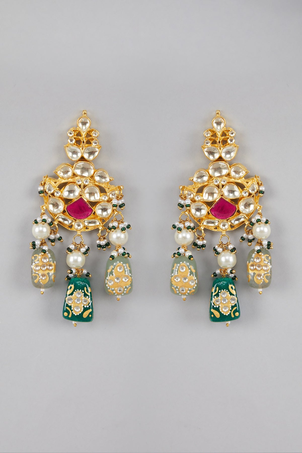 Gold Plated Green & Red Stones Necklace Set
