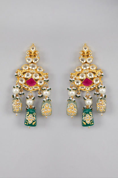 Gold Plated Green & Red Stones Necklace Set