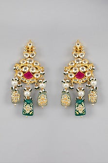 Gold Plated Green & Red Stones Necklace Set