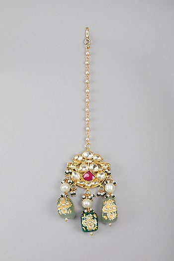 Gold Plated Green & Red Stones Necklace Set