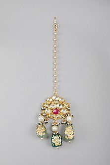 Gold Plated Green & Red Stones Necklace Set