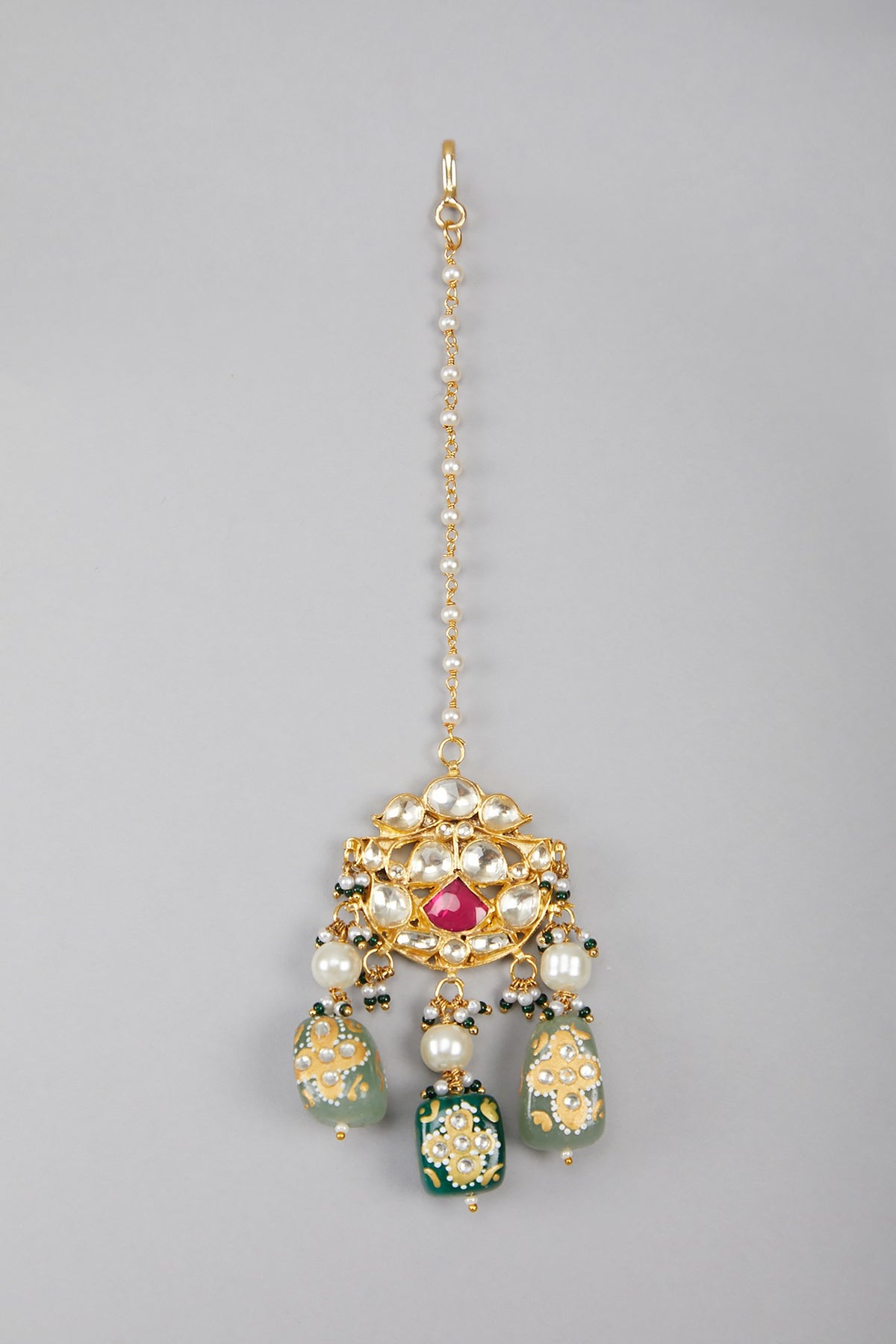 Gold Plated Green & Red Stones Necklace Set
