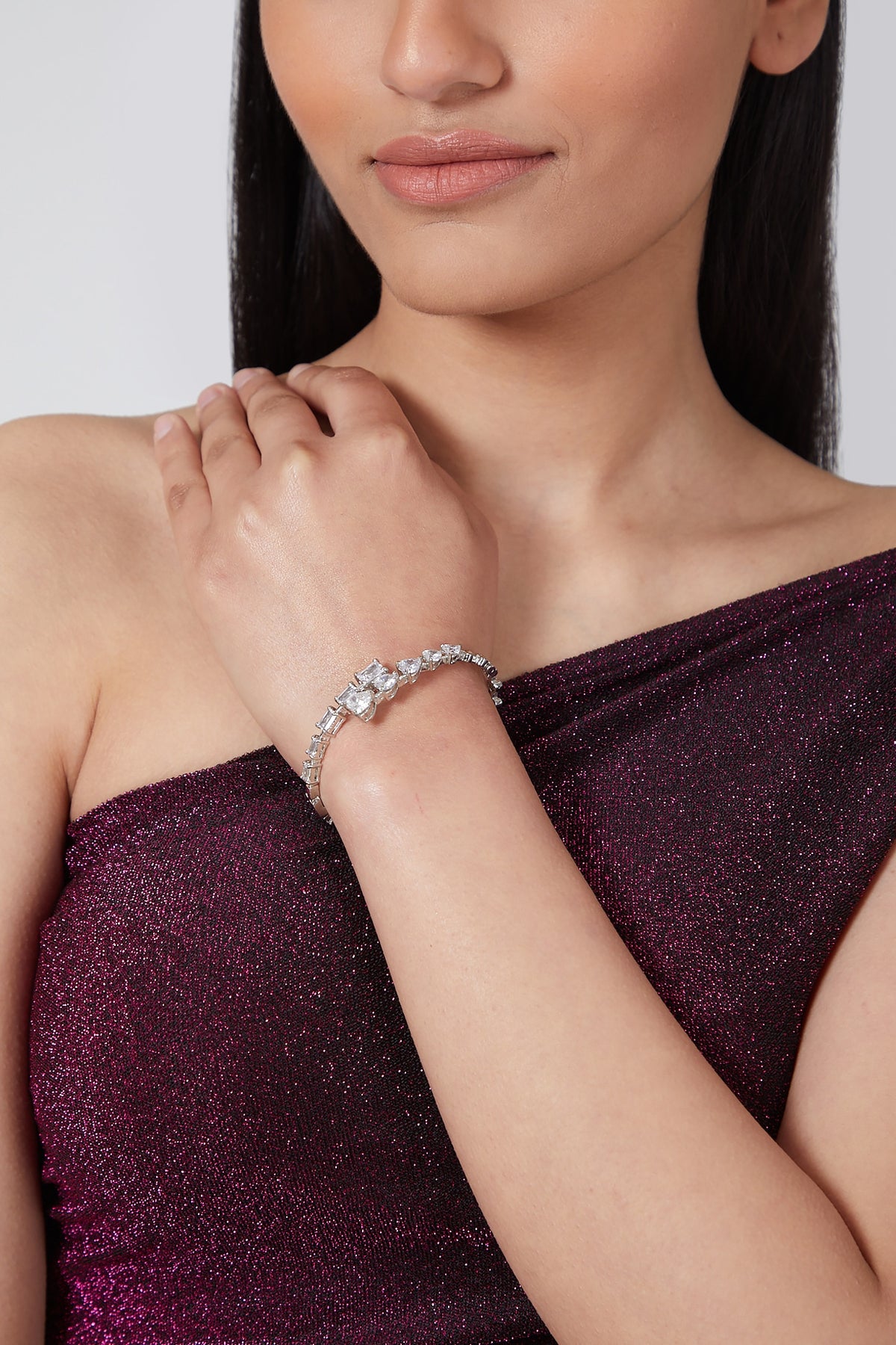 Silver Finish Diamond Studded Bracelet