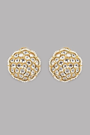 Gold Plated Red Stone Kundan Earrings