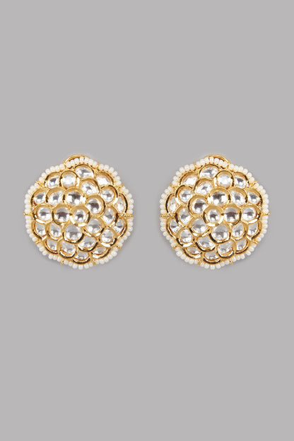 Gold Plated Red Stone Kundan Earrings