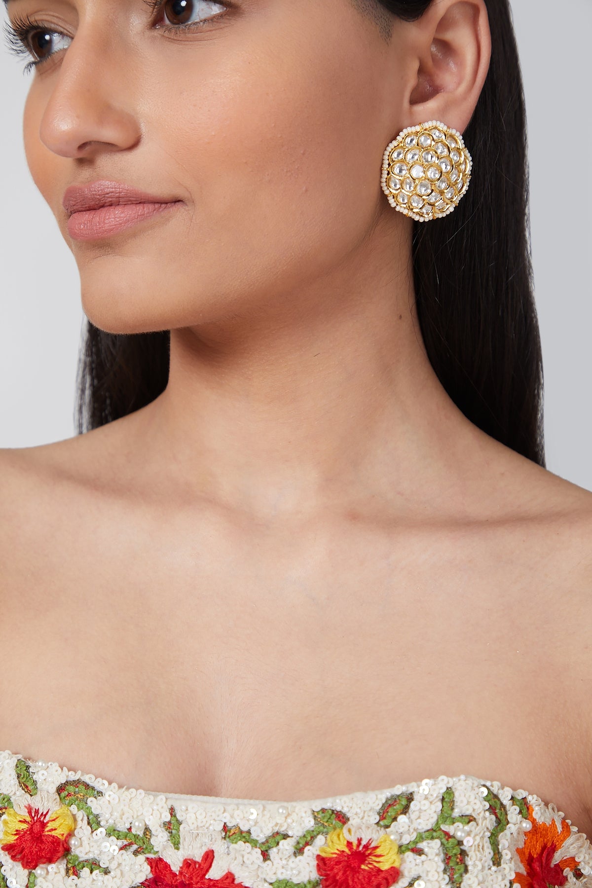 Gold Plated Red Stone Kundan Earrings