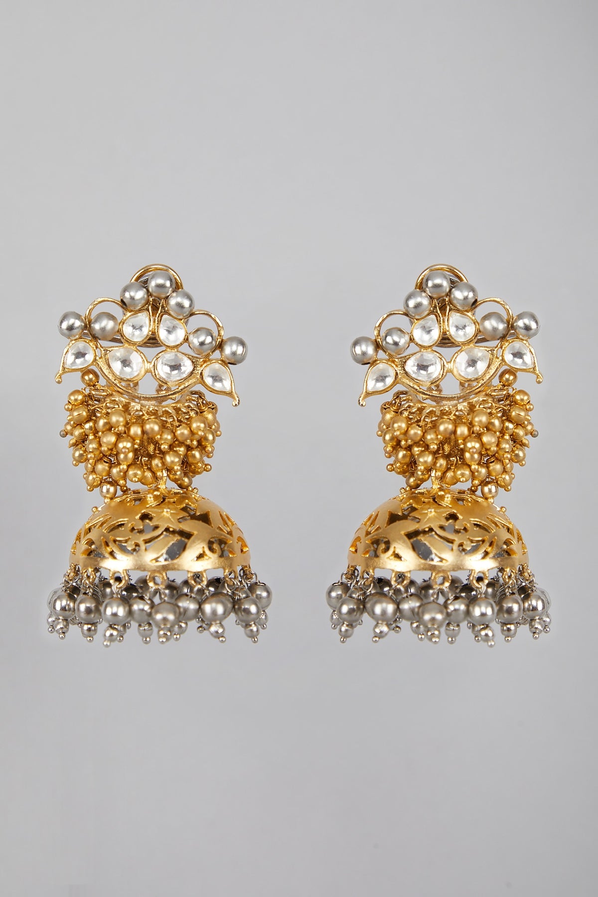 Gold Plated Studded Jhumka Earrings