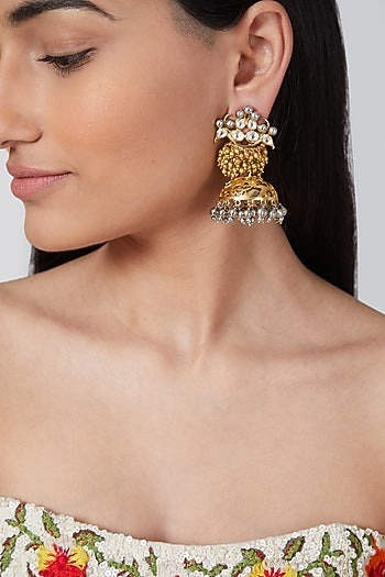 Gold Plated Studded Jhumka Earrings