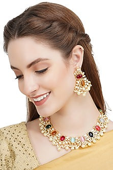 Gold Plated  Kundan Polki Necklace Set