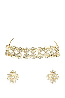 Gold Plated Kundan Polki Choker Necklace Set