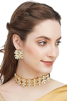 Gold Plated Kundan Polki Choker Necklace Set