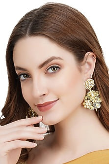 Gold Plated Kundan Polki & Pearl Earrings