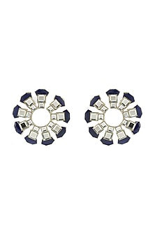 Gold Plated Blue Glass Kundan Stud Earrings