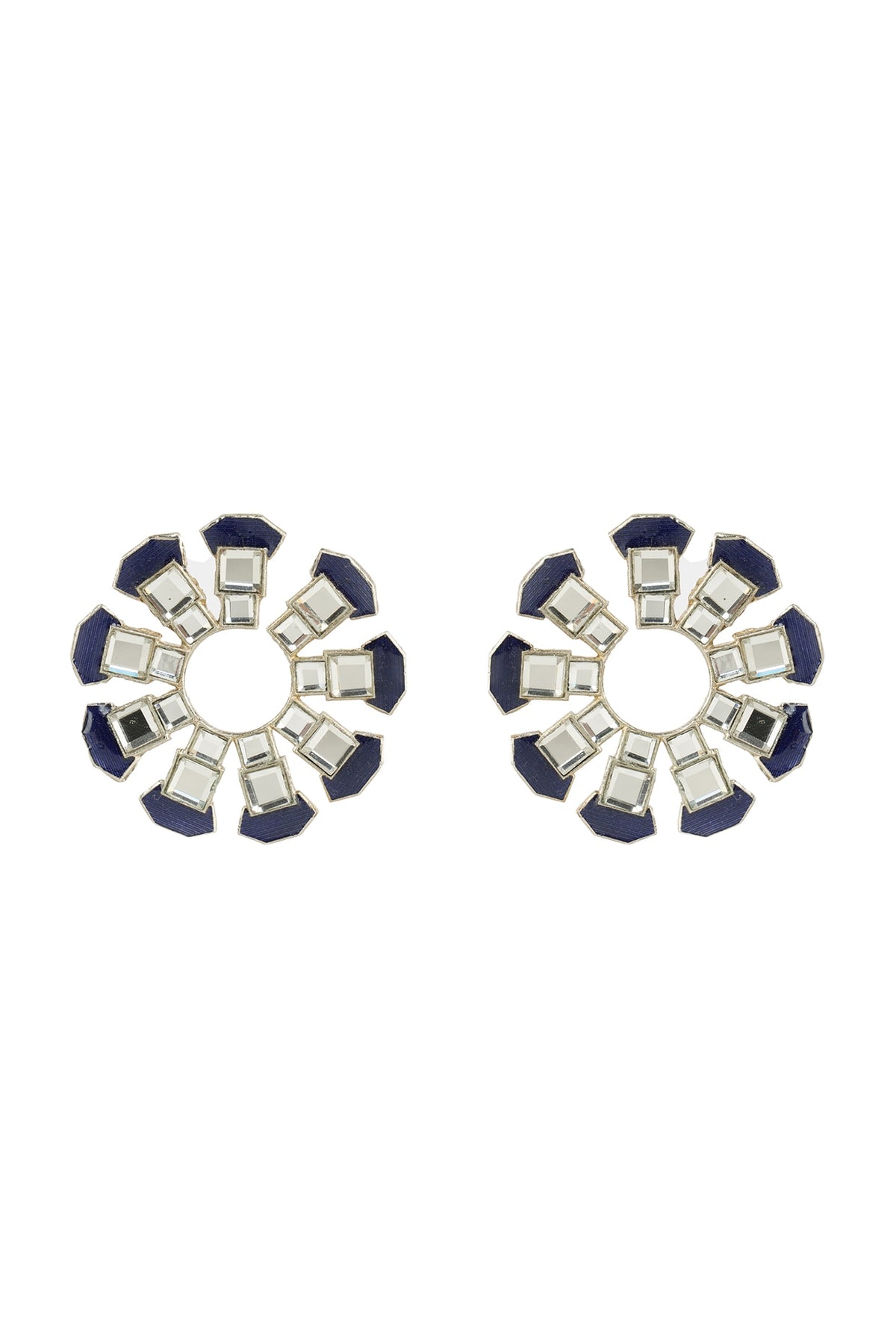 Gold Plated Blue Glass Kundan Stud Earrings