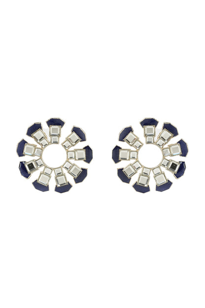 Gold Plated Blue Glass Kundan Stud Earrings
